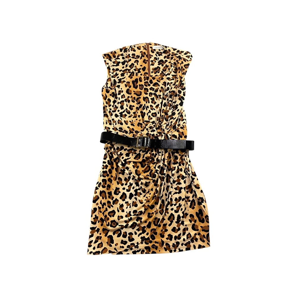 NWT Calvin Klein Leopard Print Sheath Dress Belted Sleeveless Midi Size 14